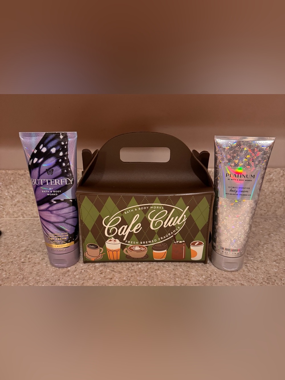 Bath & Body Works Cafe Club Crossbody Tote with Two Bath & Body Works Lotions